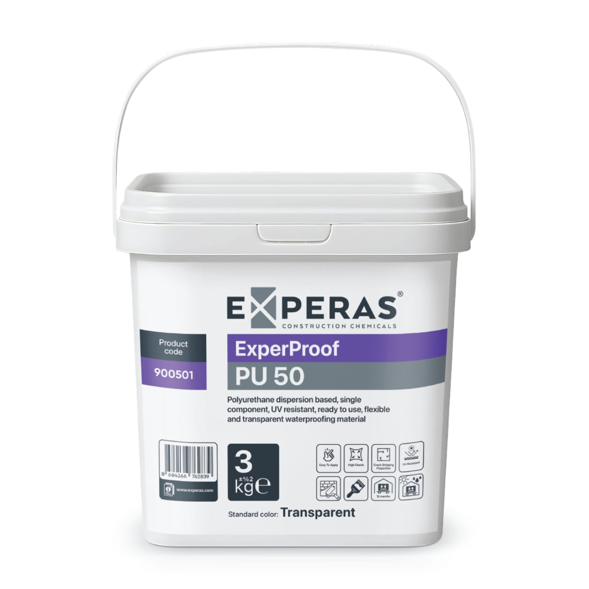 ExperProof PU 50 – Transparante UV-bestendige waterdichting met hoge elasticiteit.
